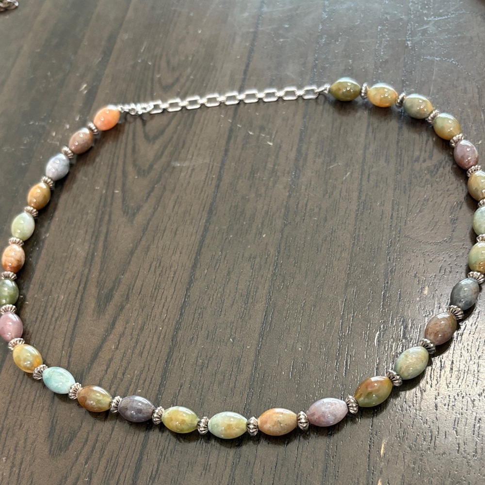 Multi-Color Beaded Necklace - Natural Stone and Sterling Silver Accents - Picture 1 of 9